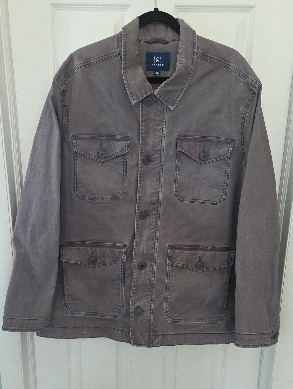 George Men's Gray Military Field Chore Jacket Stains 2XL